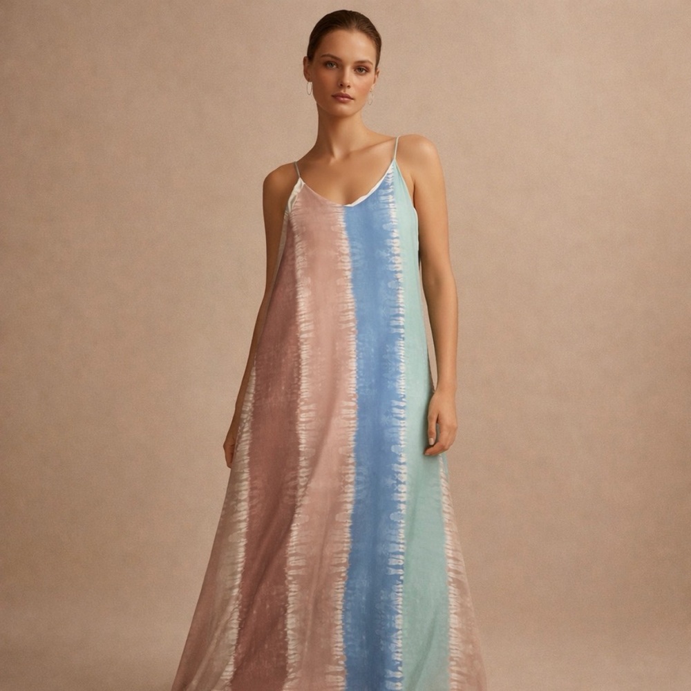 Peach Love California Tie-Dye Fabric Pastel Maxi Dress Size Medium